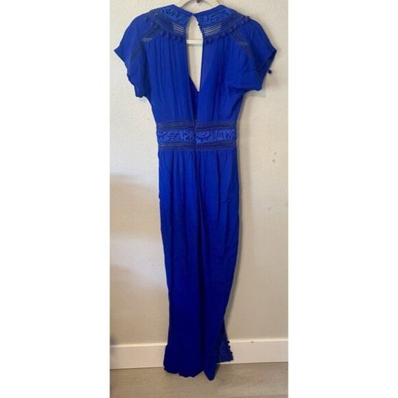The Jetset Diaries Blue Embroidered Jumpsuit $295 V Neck Sz XS Revolve Maxi - Picture 6 of 10